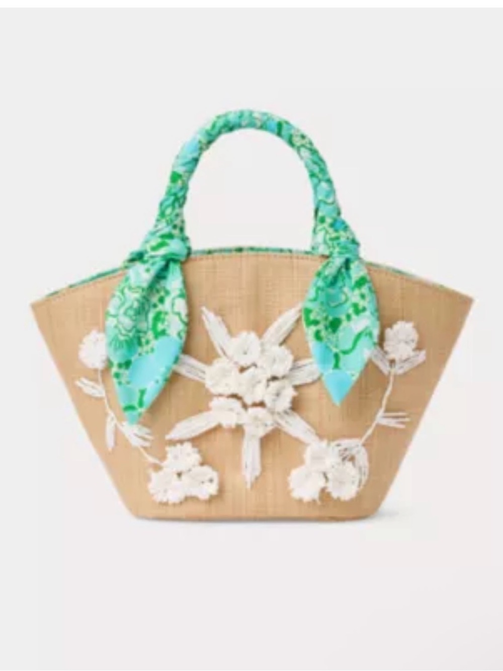 NWT Lilly Pulitzer Straw Bag with Turquoise Scarf Handles